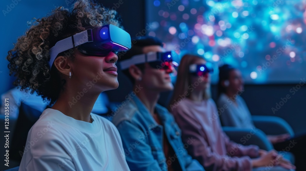Aufkleber four individuals participate in a digital therapy session using virtual reality headsets focused on 