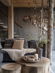 The peaceful rustic living area with wooden accent pieces