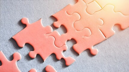 Obraz premium Connecting Coral Puzzle Pieces, Teamwork Solution Concept