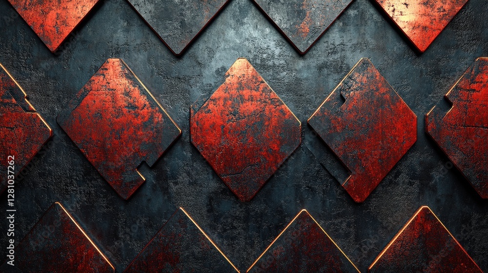 Aufkleber abstract textured background featuring red and black diamond patterns with a distressed finish