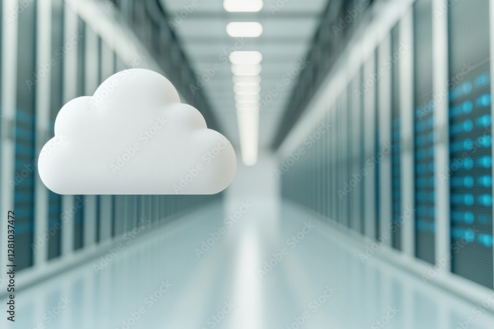 Poster abstract representation of cloud storage technology in a modern data center with a sleek design and 