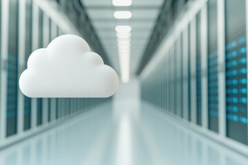 Abstract representation of cloud storage technology in a modern data center with a sleek design and digital focus, emphasizing innovation and connectivity