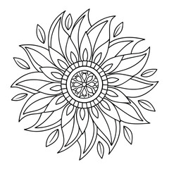 Intricate Floral Mandala Coloring Page: Detailed Flower Design for Relaxation, Stress Relief, and Creative Art Therapy for Adults & Kids