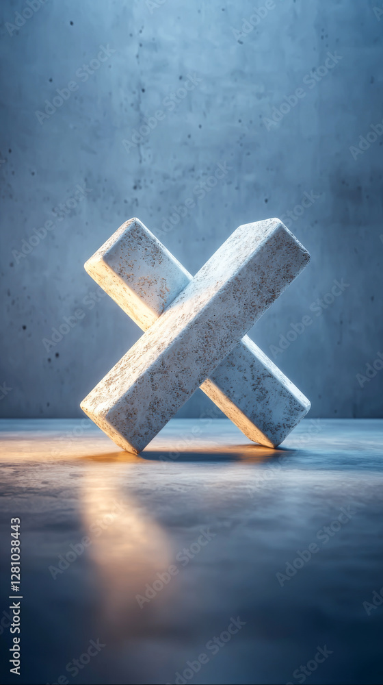 Aufkleber abstract stone cross shape on a textured surface, illuminated by soft light.