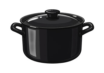 Isolated Black Cooking Pot with Lid