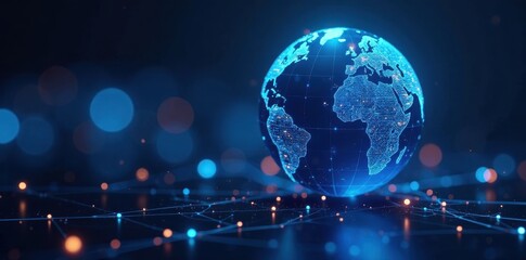 Blue globe encased in glowing network lines, futuristic technology , innovation, background, future