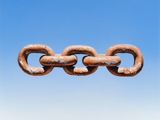 Obraz premium Rusty chain links against clear blue sky, symbolizing strength and connection