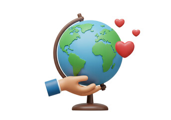 Isolated Globe in Hand with Red Hearts