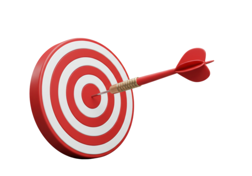 Isolated Dart Hitting Red and White Target
