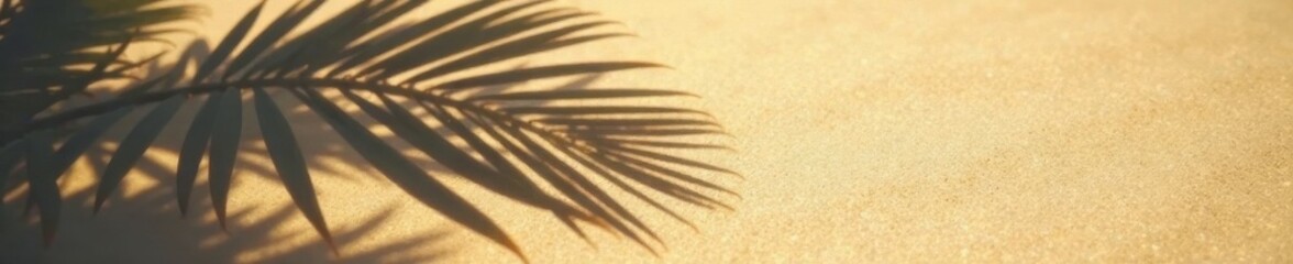 Sun-drenched beach sand, sharp coconut leaf shadow , peaceful, light, beach