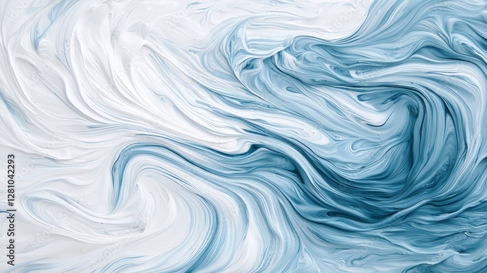 Poster an abstract swirl of blue and white colors creating a serene and calm visual effect.