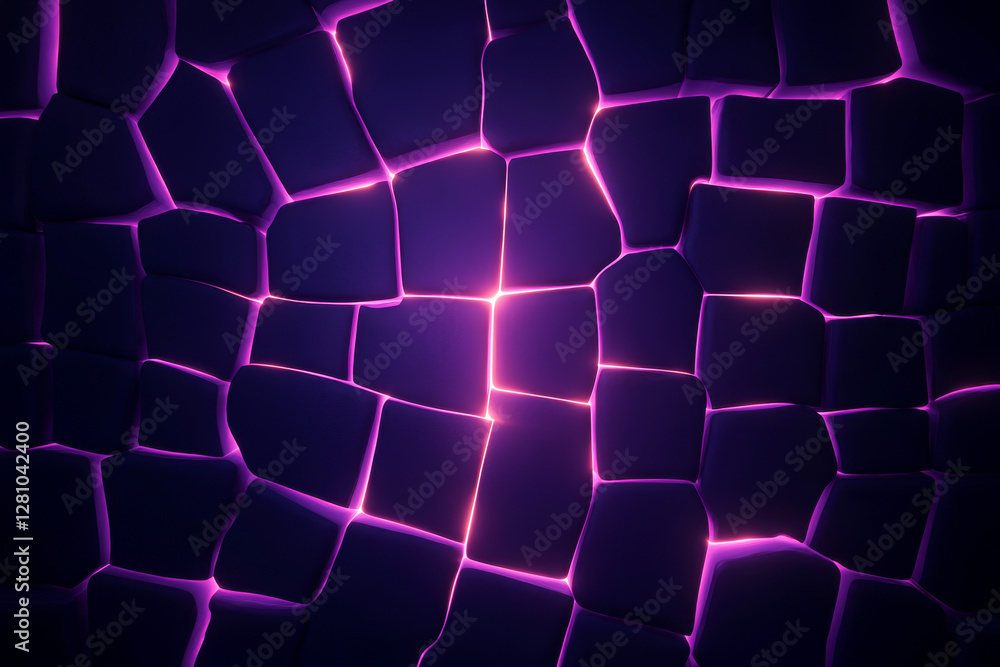 Poster an abstract glowing grid pattern with purple highlights on a dark background.