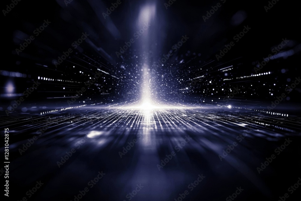 Poster an abstract blue image with blurred features symbolizes the concept of traveling at the speed of lig