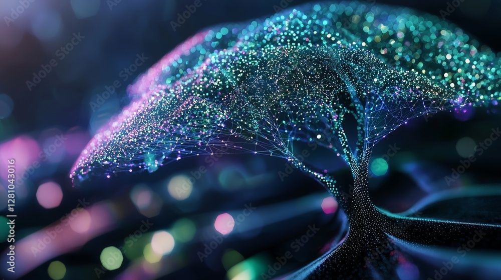 Poster a 3d rendering represents the concept of digital trees and gpus, highlighting the flow and processin