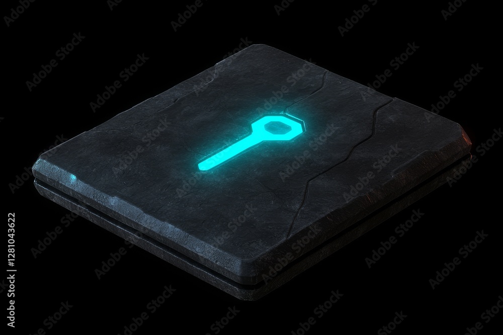 Poster a 3d rendering of a creative glowing shield circuit security hologram set against a blurry backdrop,