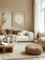 Interior design scene featuring neutral colors in a cozy home