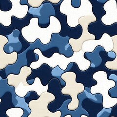 Military Style Fabric Seamless Pattern Flat Design Concept. Abstract puzzle pattern in various shades of blue and white