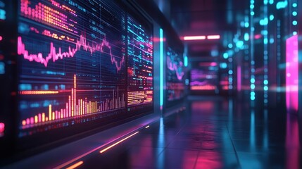 Fototapeta premium Stock market with glowing AR financial data, sleek modern office, dynamic lighting, photorealistic