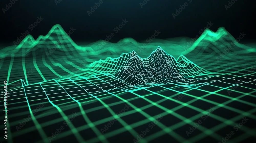 Aufkleber glowing neon lights and grid patterns converge to form a distinctive 80s retro sci-fi background, em