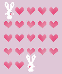Cute White Bunny Amidst Pink Hearts, Perfect for Spring/Easter
