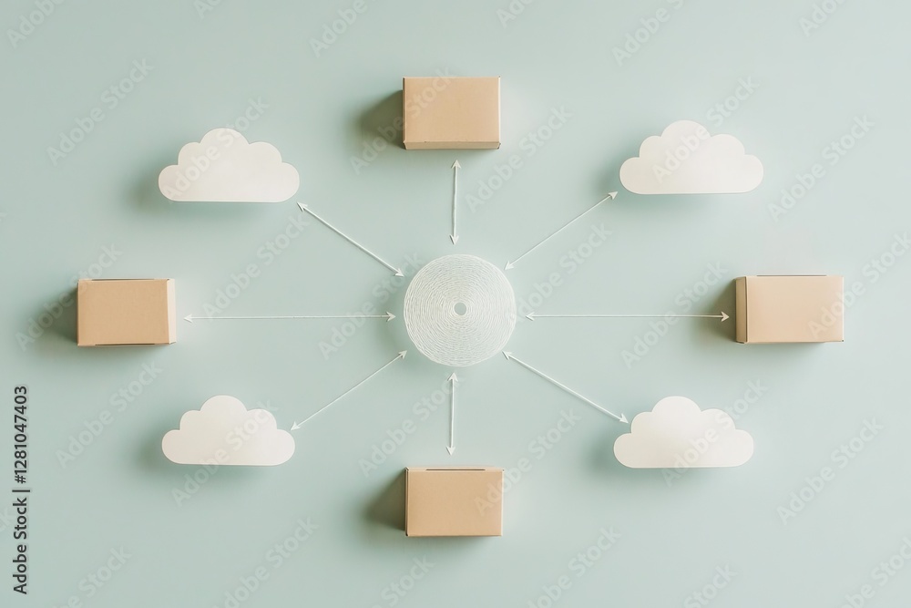 Poster the icon representing cloud computing is linked to a laptop icon, demonstrating how cloud technology