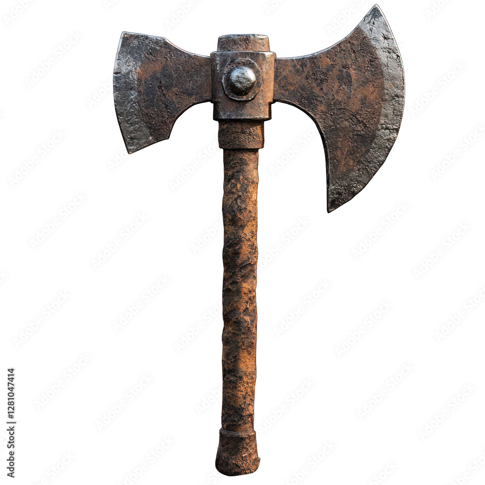 Poster rusty axe isolated on transparent background