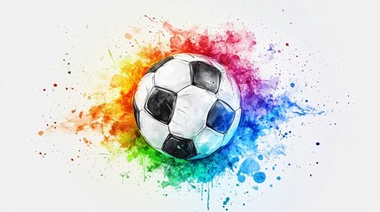 Vibrant Watercolor Soccer Ball with Colorful Paint Splashes