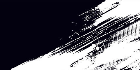 Monochrome Grunge Pattern. Abstract Black and White Texture with Scratched Lines, Spots and Blobs for Print, Card, Banner. Vintage Rough Halftone Background with Different Elements.