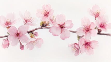 Delicate pink cherry blossoms on a branch, symbolizing beauty and renewal.