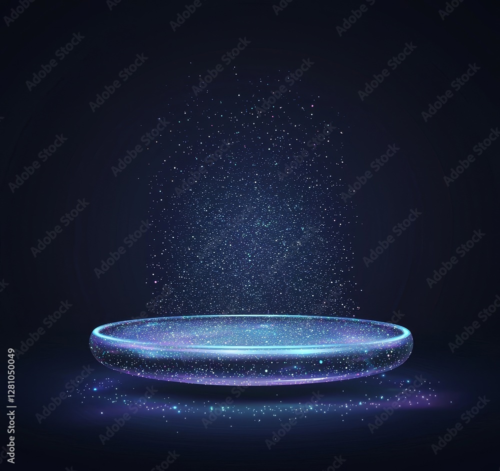 Poster the hologram hud features a circle that is blue in color with a shiny light blue transparent backgro