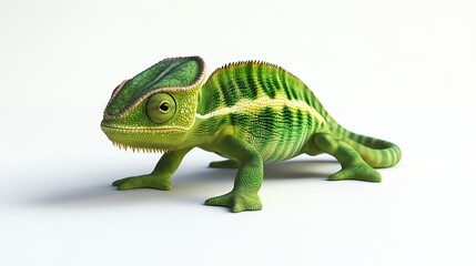 Obraz premium Hyper-Realistic Green Chameleon on White Background, Oil Painting Style