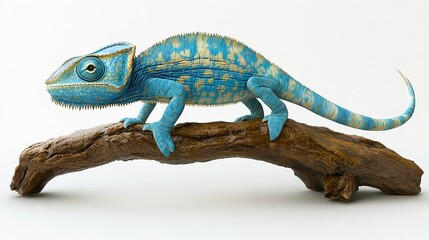 Obraz premium Detailed Photorealistic Chameleon on Branch with White Background