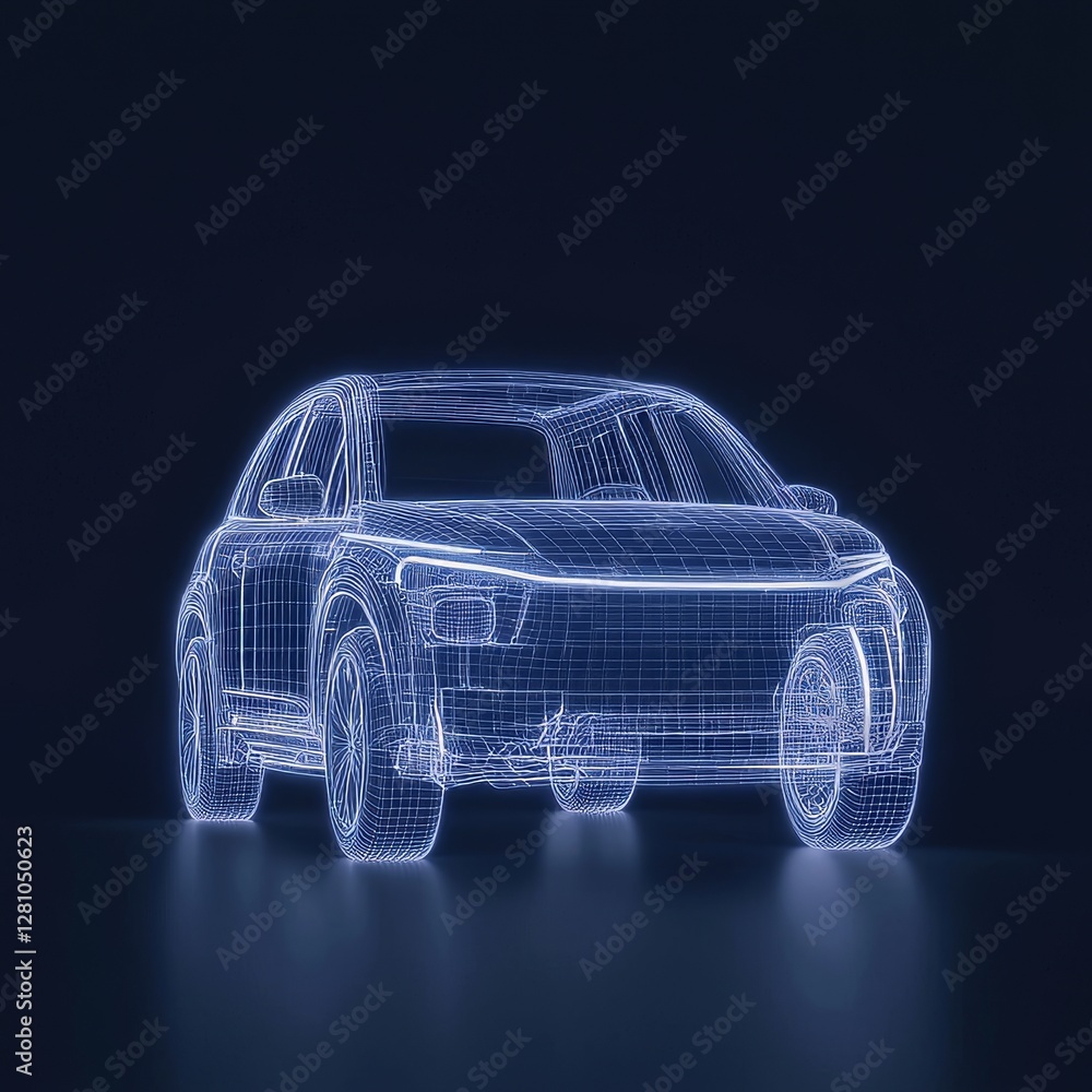 Poster a futuristic service featuring scanning and automatic data analysis is utilized in car development, 