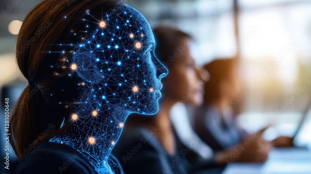 Poster futuristic ai interface visualizing a digital brain, showcasing advanced technology and innovation i