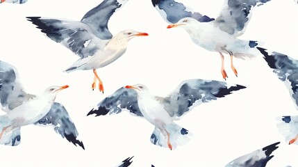 Obraz premium Seagull Watercolor Pattern Illustration with Abstract Background