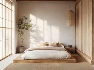 A simple bedroom with a minimalist zen aesthetic