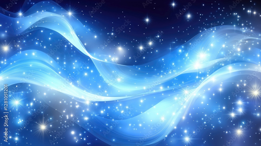 Aufkleber ethereal blue abstract background with flowing light waves and sparkling stars, creating a sense of 