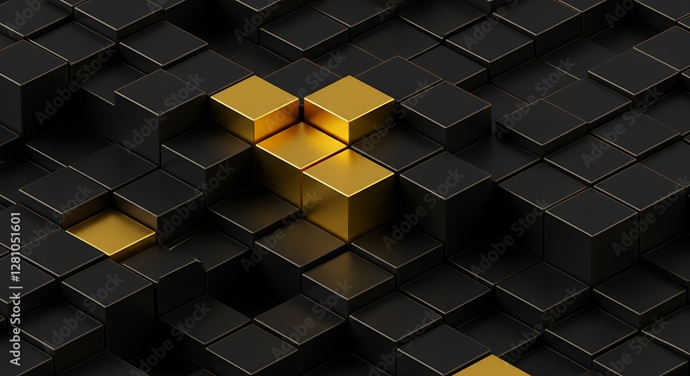 Poster black and gold cubes abstract background with geometric pattern