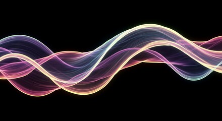 Abstract Flowing Waves Design with Colorful Light Trails on Black Background