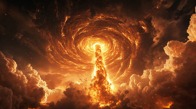 A spiraling pillar of fire reaching toward the sky