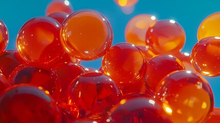 Floating Transparent Spheres of Orange and Red with Blue Background
