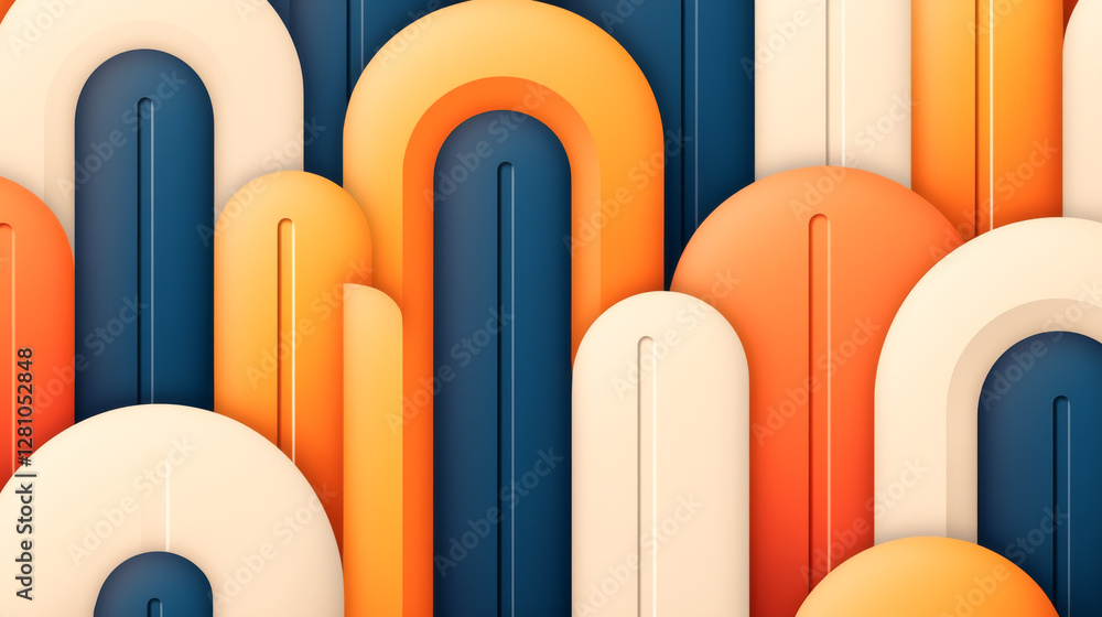 Poster colorful abstract design featuring layered shapes in warm tones with smooth gradients.