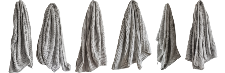 a set of gray wool plaids hanging on the wall on a transparent background