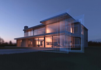 Fototapeta premium The illustration is a stock image of a house hologram projection