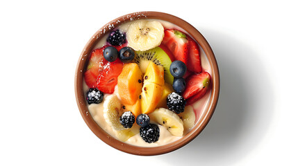 Fresh oats breakfast  topped with fresh fruits 
