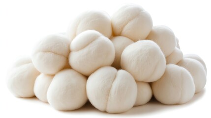 Soft White Bahl Balls Stacked on White Background in Studio Setting