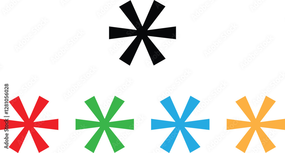 Poster colorful asterisk icon set in different colors for web and app interfaces . vector illustration