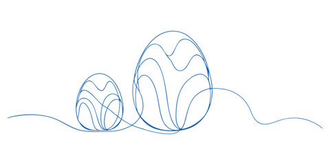two Easter egg continuous line art , line drawing of colorful Easter eggs with greeting happy Easter. Continuous one line drawing.