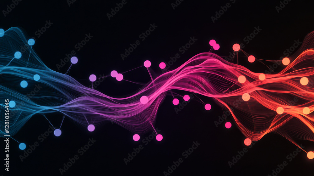 Poster colorful abstract waves with dots create a vibrant visual effect in digital art.