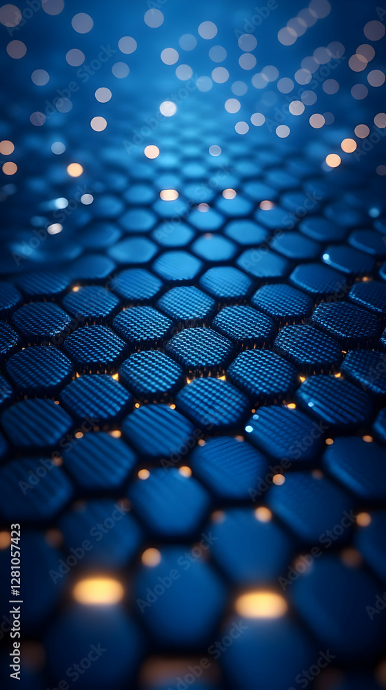 Poster abstract blue hexagonal honeycomb pattern with glowing accents and technological structure